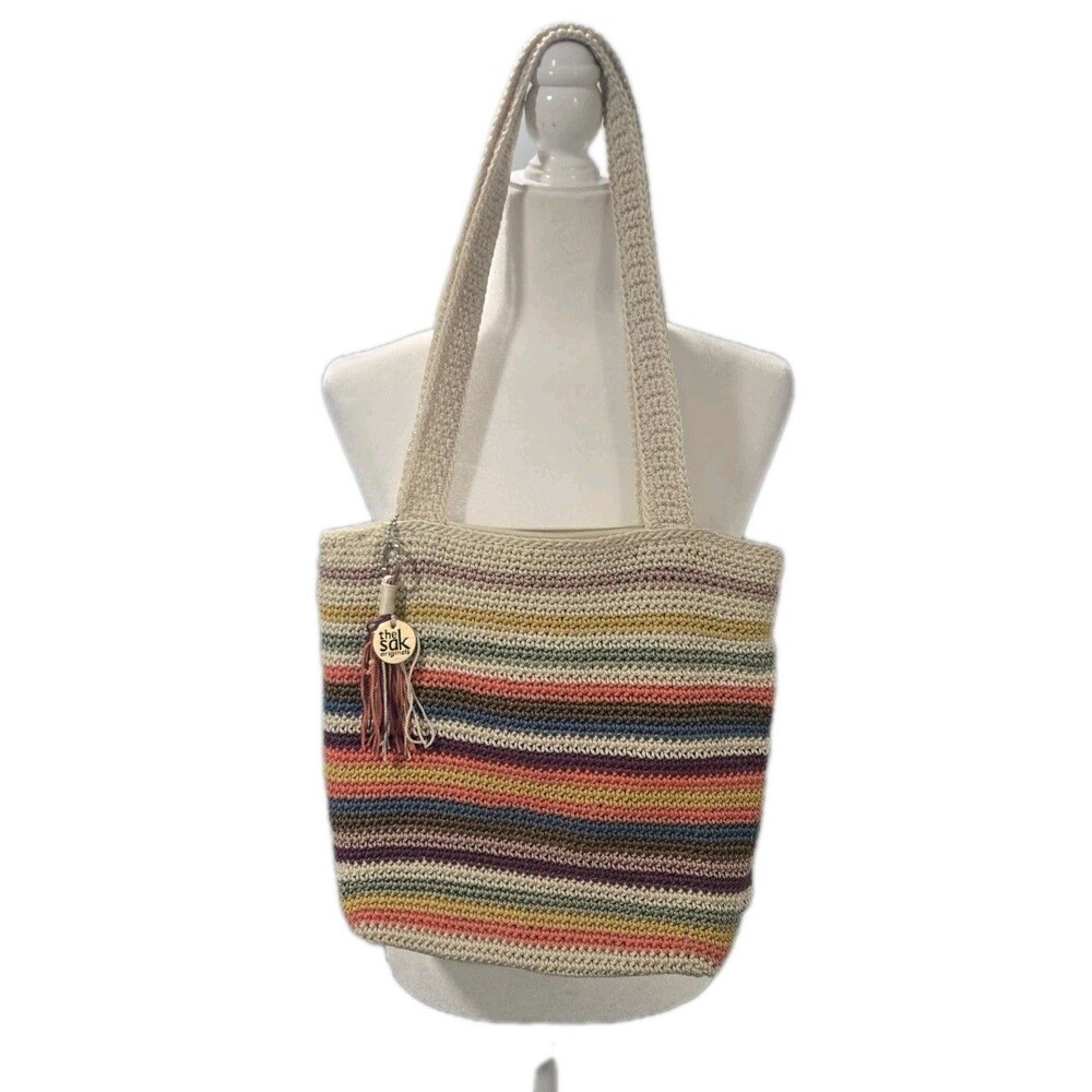 The Sak Large Tote Bag Crochet Eden Stripe Multicolor Shoulder Purse